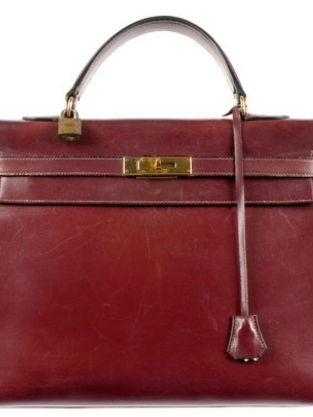 Hermes Burgundy Leather Bag with Gold-Tone Hardware